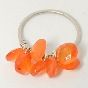Sterling Silver Carnelian Orange Gemstone Cluster Ring 9.5